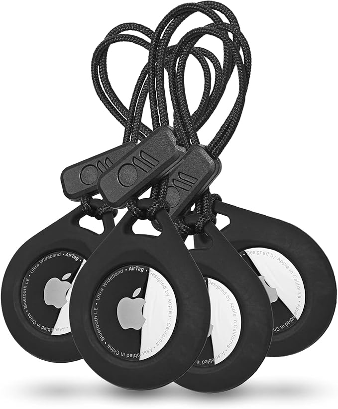 Case-Mate AirTag Holder - AirTag Keychain with Rugged Strap - Easy to Use, Protective, Durable Hard Shell Air Tag Case for Dog Collar, Cat Collar, Keys, Luggage, Backpack, Purses - 4 Pack, Black