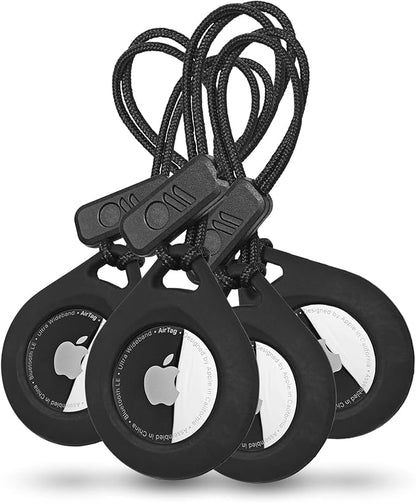 Case-Mate AirTag Holder - AirTag Keychain with Rugged Strap - Easy to Use, Protective, Durable Hard Shell Air Tag Case for Dog Collar, Cat Collar, Keys, Luggage, Backpack, Purses - 4 Pack, Black