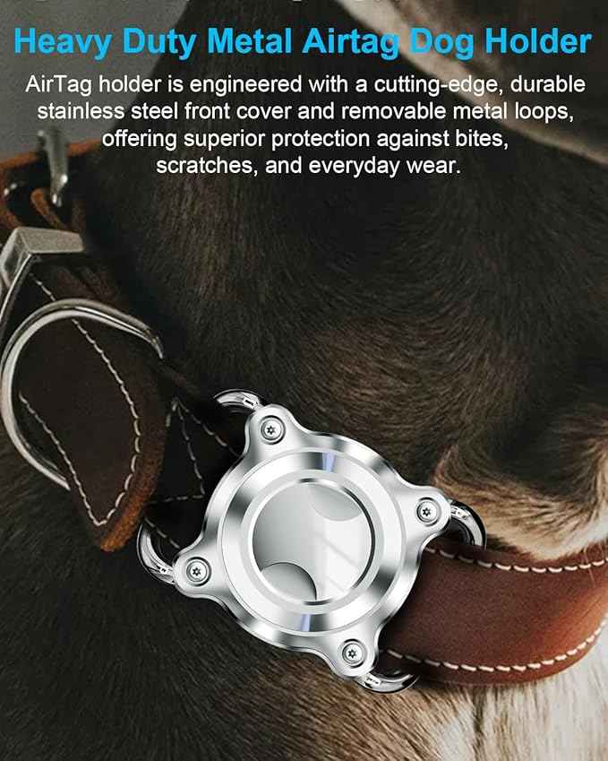 Airtag Dog Collar Holder | Metal Airtag Holder for Dog Collar - Airtag Dog Holder Waterproof with Metal Cover, Removable Loop, Chew Proof, Compact Size (1 Pack Silver, L (Width3cm/ Thick4.5mm))