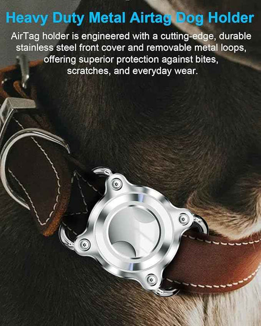Airtag Dog Collar Holder | Metal Airtag Holder for Dog Collar - Airtag Dog Holder Waterproof with Metal Cover, Removable Loop, Chew Proof, Compact Size (1 Pack Silver, L (Width3cm/ Thick4.5mm))