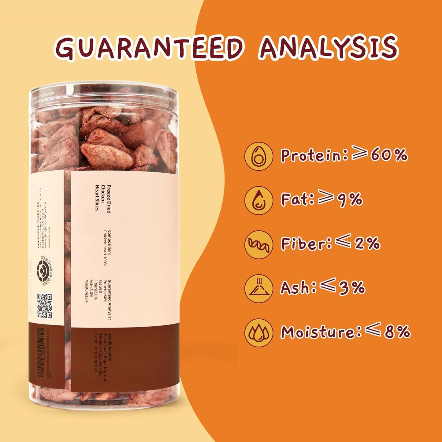 Jungle Calling Cat Treats & Dog Snacks, Freeze Dried Chicken Hearts Halves for Cats & Dogs, Single Ingredient Organ Meat, High Protein Pet Training Treats & Food Topper, 7.76 oz