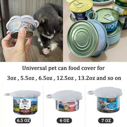 3 Pcs Cat Food Can Covers & One Can Opener | Cute Paw Shape Can Covers and Opener Spatula Cat Wet Food Spoon | Universal BPA Free Silicone Can Food Spoon & Covers for Dog Cat Cans(Grey)