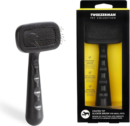Tweezerman Dog and Cat Slicker Brush for Small Pets, Grooming Brush with Coated Bristles to Prevent Scratching and Ergonomic Handle