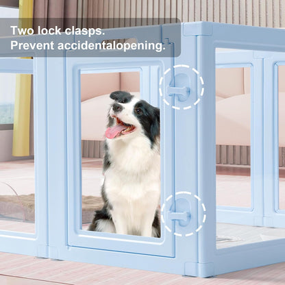 DIY Clear Acrylic Dog Playpen House,Quick Easy Assembly and Disassembly,Strong Floor Suction,Indoor and Outdoor Use,Easy Cleansing Puppy Fence (Sky Blue, 23.6" H, 10PCS)