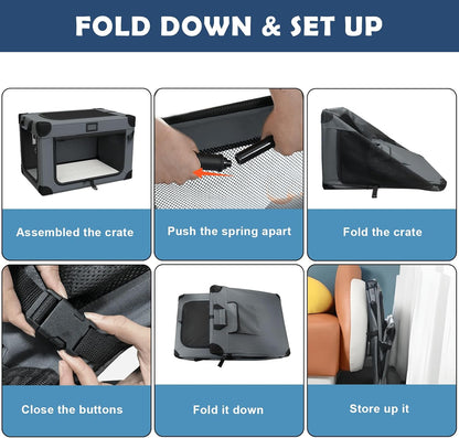 36 Inch Soft Dog Crates, Portable Travel Crate for Large Dogs, 3-Door Foldable Soft Kennel with Mesh Windows for Indoor & Outdoor Travel, with Blanket and a Foldable Bowl