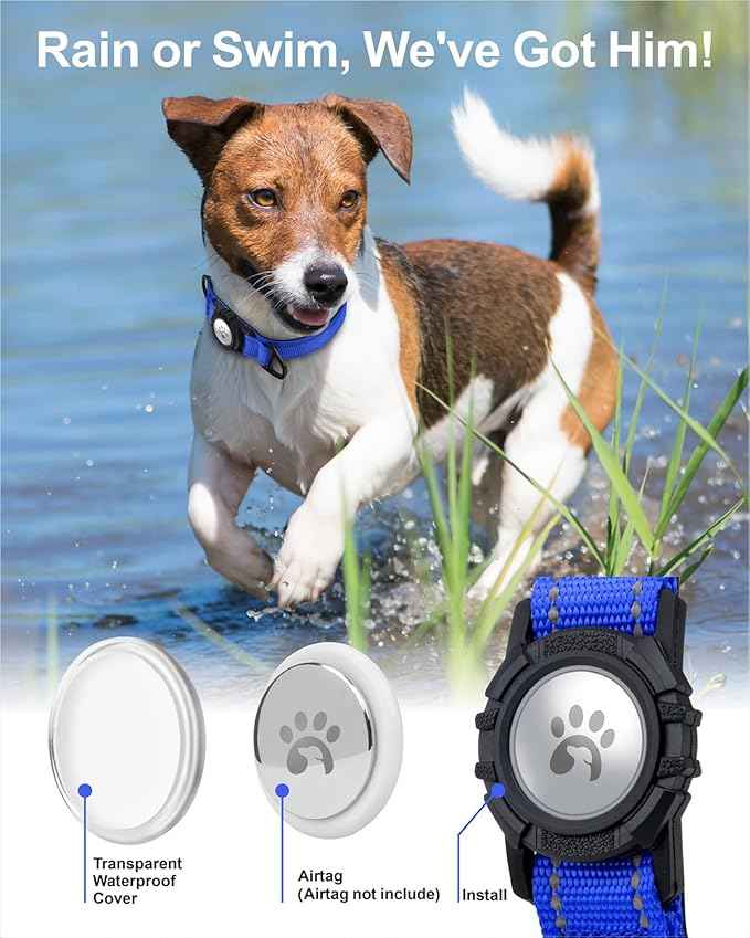 TagME Airtag Dog Collar,Waterproof Reflective Pet Collar with Airtag Holder,Soft Padded and Double D-Rings for Medium Dogs,Navy Blue