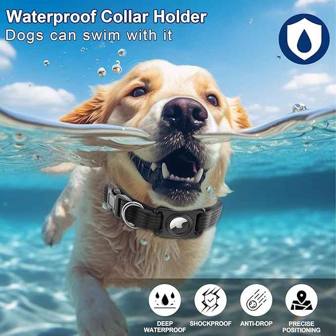 Dog Airtag Holder, Waterproof Airtag Holder for Dog Collar, Fit Most of Collar Widths, Silicone Full Body Covered Anti-Lost Protective Air Tag Case, Ease of Installation, 1 Pack Black