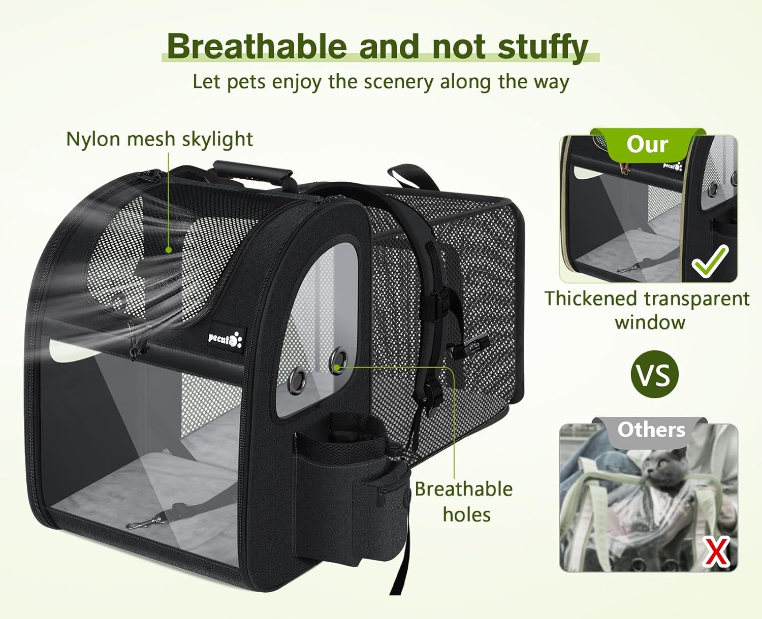 Pecute Pet Carrier Backpack, Large Cat Carrier Backpack, Expandable cat Backpack with Breathable Mesh for Medium Dogs Cats, or 2 Small Pets, Dog Backpack Carrier for Travel Hiking, Black - Pawvie
