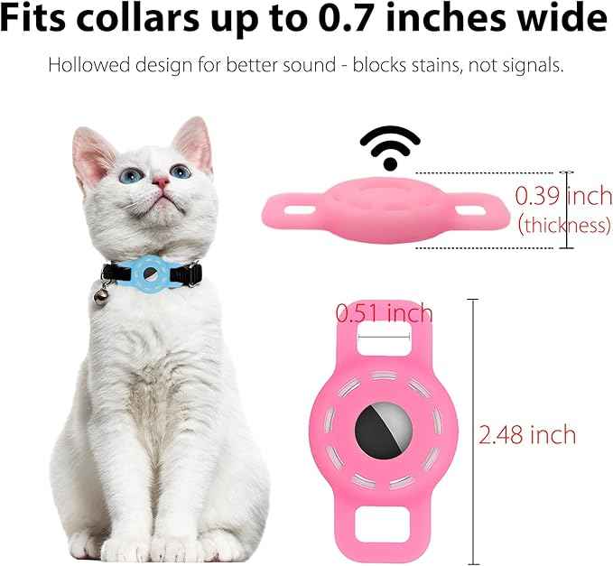 3-Pack Luminous AirTag Cat Collar Holder for Apple AirTag 2021, Silicone Air Tag Protective Case for Puppy Dog Collar with Screen Protectors - White & Blue & Pink