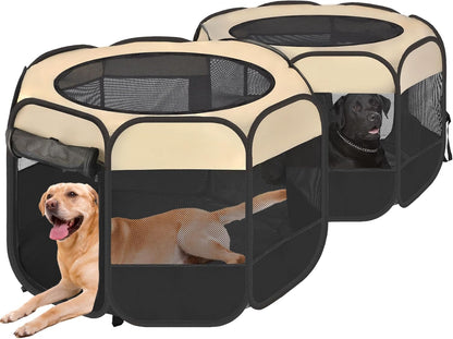 EighteenTek 2-in-1 Pop Up Cat Playpen XLarge, Dog Puppy Pet Playpen, Indoor Outdoor Cats Enclosed, Cat Tent House Crate Cage, Portable & Foldable Playpen for Kittens(No Divider, Unified Space)