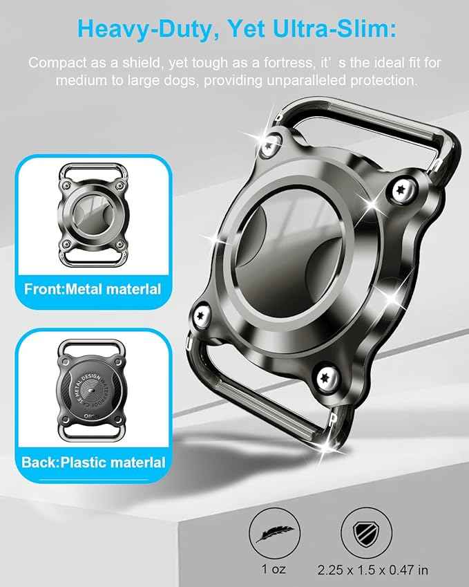 Air Tag Dog Collar Holder | Waterproof Airtag Holder for Dog Collar - Air Tag Collar for Dogs with Metal Cover, Removable Loop, Chew Proof, Heavy Duty (1 Pack Black, L (Width3cm/ Thick4.5mm))