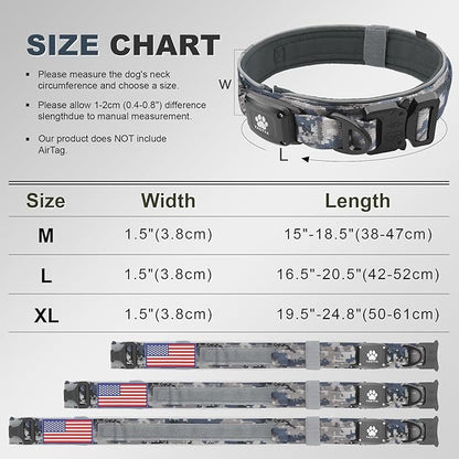 2026 Upgrade Dog Collar with IPX8 Waterproof AirTag Holder,Military Tactical Handle and Ultra-Durable Metal Buckle/Night Reflective,GPS Collar for Medium to Large Dogs (Camouflage Grey/L)