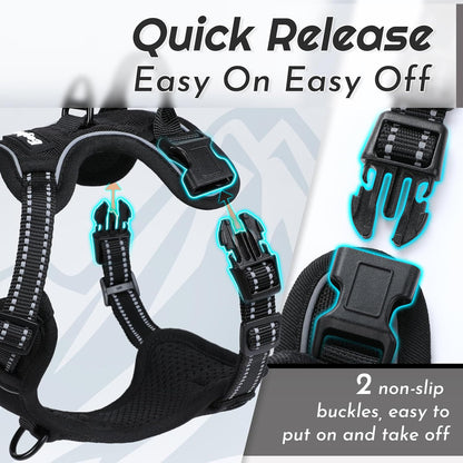 Eagloo Small Dog Harness No Pull, Service Vest with Reflective Strips and Control Handle, Adjustable and Comfortable for Easy Walking, No Choke Pet Harness with 2 Metal Rings, Black, XS