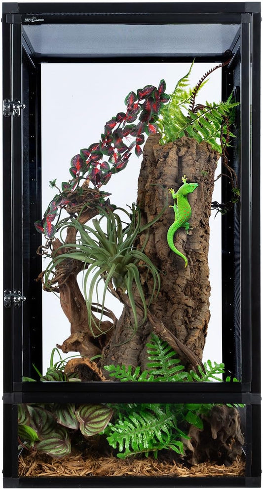 REPTI ZOO 16" x 16" x 30" Front Opening Chameleon Cage with 3-Sided Metal Mesh, 33 Gallon Screen Vertical Terrarium with Background Sticker, Tall Enclosure for Chameleon, Tree Frog, Arboreal Reptiles - Pawvie