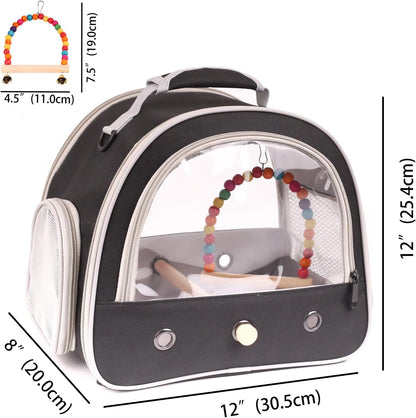 Portable Parrot Travel Cage Carrier with Small Swing Toy&Cage Colorful Toys Set Small Bird Parakeet Bag with Standing Perch Bird Carry Transport Bag (Black, Carreir/Swing)