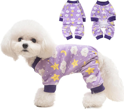 BEAUTYZOO Dog Pajamas Small Sized Dog, Summer Doggie Pajamas for Boy Girl, Soft Strechy Cotton Puppy Pjs Jammies Onesies for Men Women, Pet Jumpsuit Body Suit Cat Apparel Clothes, Purple S