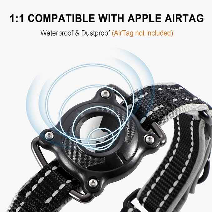 Airtag Dog Collar with Martingale Design, IP68 Waterproof Air Tag Collar Holder, Adjustable Reflective Soft Padded Nylon Dog Collar for Large Medium Small Dogs