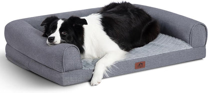 Hollypet Orthopedic Dog Bed for Large Dogs, Supportive Foam Pet Couch with Removable Washable Cover and Non-Slip Bottom, Waterproof Lining Dog Sofa Bed, Gray, L (36 * 26 * 8)