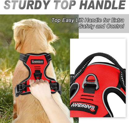 BARKBAY No Pull Dog Harness Front Clip Heavy Duty Reflective Easy Control Handle for Large Dog Walking(Red,XL)