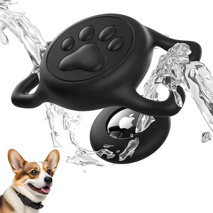 for Airtag Dog Collar Holder, Dog Airtag Holder Waterproof, Lightweight & Soft Silicone Air Tag Case for Pet Collars, Works with Multiple Tracker Tag Products (Black1, 1 Pack)