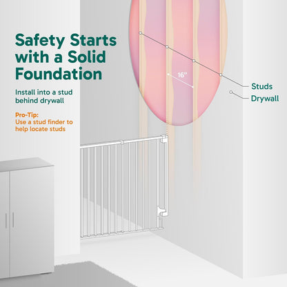 Cumbor 29.2-43" No Bottom Bar Baby Gate for Stairs, 2-in-1 Hardware Mounted Dog Gate Indoor, Auto Close Pet Gate for Doorways with Large Walk Thru Door, Wide Child-Proof Safety Gates for Kids (White)