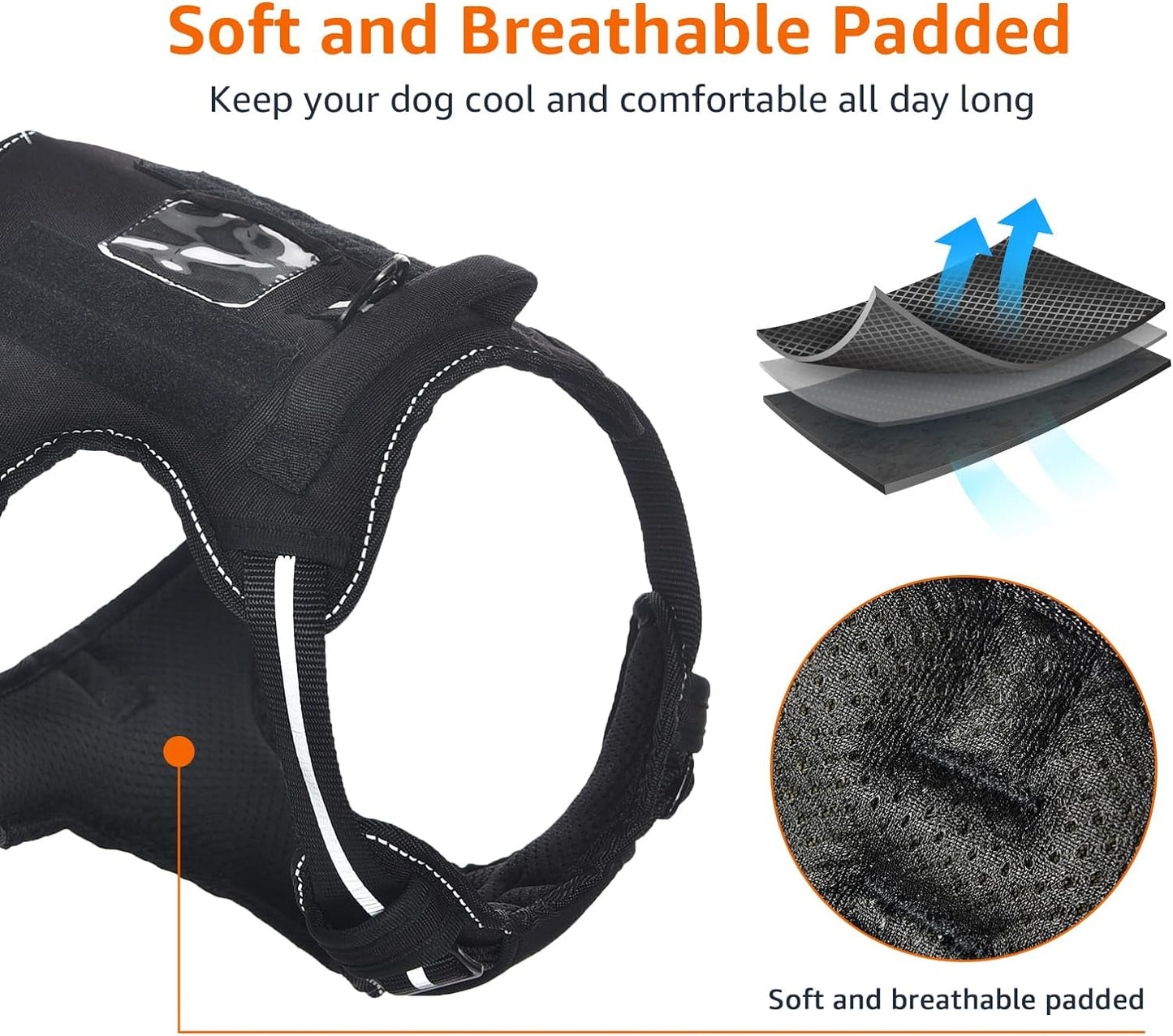 Amazon Basics No Pull Dog Harness, Adjustable Front Clip, Tactical Vest, Small, Black