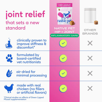 Native Pet Pain Relief for Dogs - Collagen for Dogs Promotes Joint Health, Reduce Inflammation & Stiffness - Senior Pup Joint Supplement - Natural Pain Reliever for Active & Aging Pets - 60 Chews