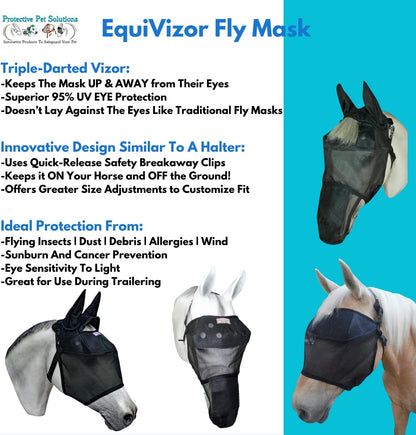EquiVizor 95% UV Eye Protection (COB) Standard Horse Fly Mask - Help with Uveitis, Corneal Ulcer, Light Sensitivity. Designed to Stay On Your Horse, Off The Ground.