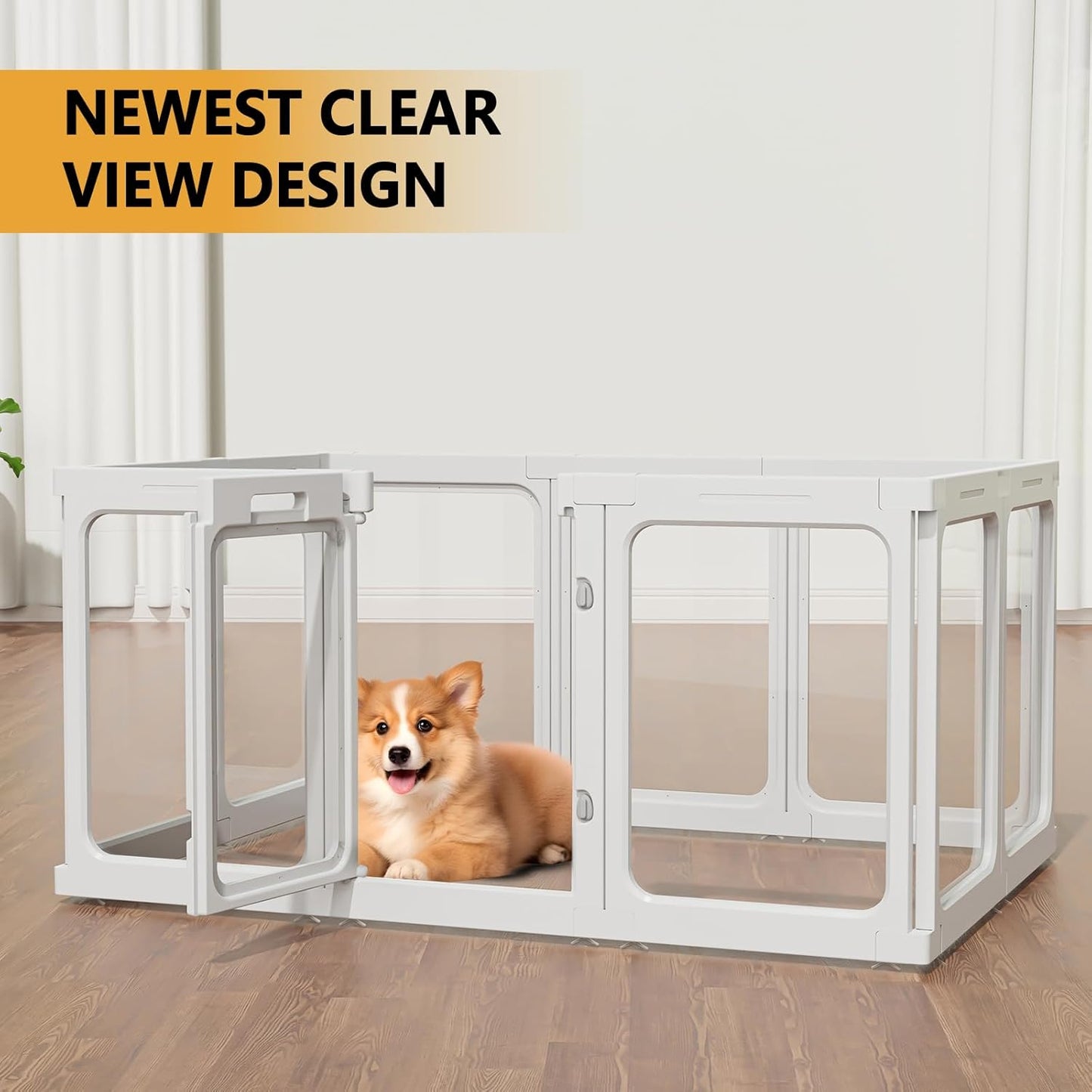 Clear Acrylic Dog Playpen with Door, for Puppy Cat Rabbit Transparent Pet Pen, Dog Playpen Indoor, Dog Fence, Easy Assemble & Cleaning Dog Pen for Small & Medium Dogs (23.6“ Height, 14PCS)