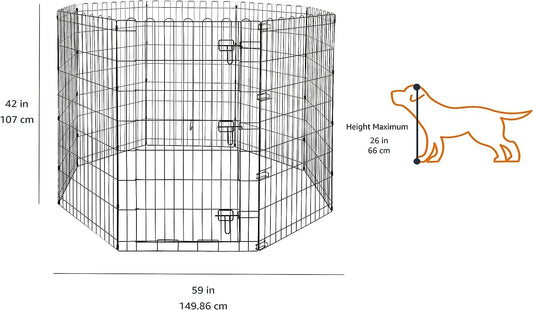 Amazon Basics Foldable Octagonal Metal Exercise Dog Playpen - Indoor/Outdoor, Single Door, Large (8 Panels, 24 x 42), Easy to assemble and store, 42" - Large, Black