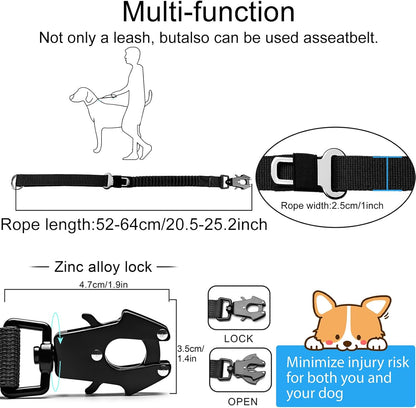 20” Strong Short Leash for Dog, Heavy Duty Bungee Dogs Leash with Padded Handle Car Seatbelt, Small Dog Training Leashs for Large or Medium Dogs - Can be Used with Other leashes (Black)