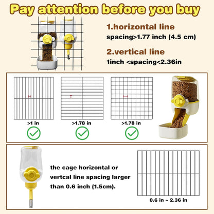 kathson Automatic Rabbit Feeder and Waterer Set, Gravity Pet Food Water Dispenser Bunny Pellet Feeder Small Animal Feeding & Watering Supplies for Guinea Pig Ferret Crate Accessories (Yellow)
