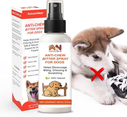 Anti-Chew & No-Go Dog Spray – 150ml Large Bottle – Helps Deter Chewing, Biting & Scratching – Safe for Furniture, Shoes & Carpets – Natural Bitter Formula for Dogs & Puppies