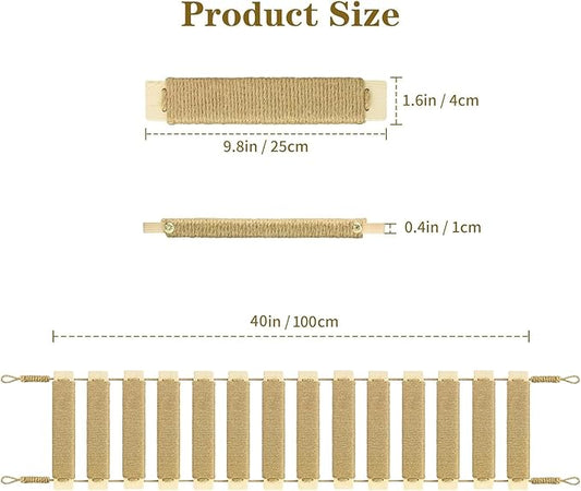 Cat Ladder for Indoor Cats, Cage Accessories, Climber, Bridge, Tree, Tower, Scratching Board, Suitable for Most Small and Medium Sized Cats (Upgraded Adjustable Natural Wood, 40in)