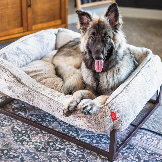 FUZI Luxury Aesthetic Dog Bed for Medium Dogs with Washable Cover, Pet Couch, Pet Bed with Sides, Non-Slip Bottom, Soft and Durable Calming Dog Bed, Faux Rabbit Fur, Medium 31.75x23.6x9.5 Light Grey
