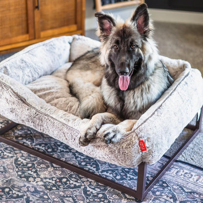 FUZI Luxury Aesthetic Dog Bed for Medium Dogs with Washable Cover, Pet Couch, Pet Bed with Sides, Non-Slip Bottom, Soft and Durable Calming Dog Bed, Faux Rabbit Fur, Medium 31.75x23.6x9.5 Light Grey