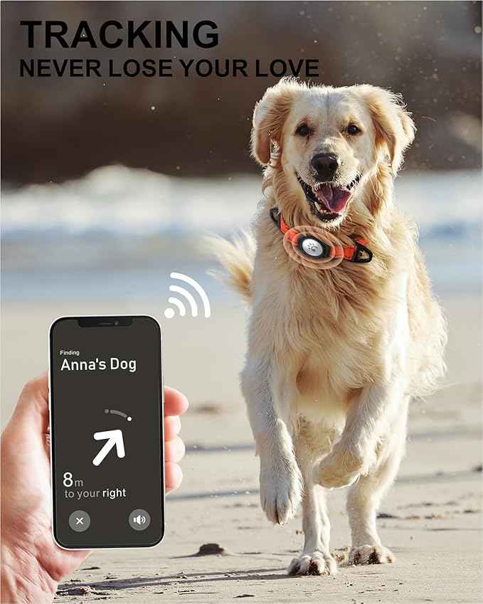 TagME Airtag Dog Collar,Waterproof Reflective Pet Collar with Airtag Holder,Soft Padded and Double D-Rings for Large Dogs,Orange