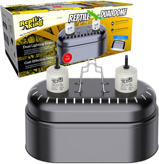 Reptile Dual Light Fixture, Double Deep Dome for Reptile Light/Heat Lamp/UVB Light, Snap-on Lamp Fixture Holder for Beared Dragon/Snake/Turtle/Lizard Tank Accessories