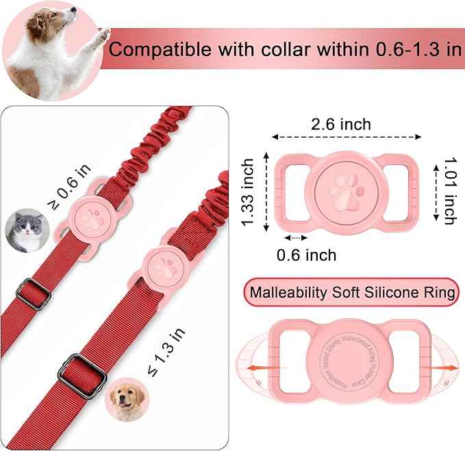 SANKALA Airtag Dog Collar Holder, [1 Pack] Waterproof Airtag Collar Holder for Dog, Silicone Full Body Covered Anti-Lost Protective Apple Airtag Case for Pet Collar - Fits All Width Collars,Pink