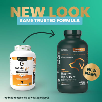 VetriScience Glycoflex 3 Clinically Proven Hip and Joint Supplement for Dogs - Maximum Strength Dog Supplement with Glucosamine, MSM, Green Lipped Mussel & DMG - 120 Chewable Tablets, Chicken Flavor