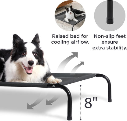 Bedsure Outdoor Elevated XL Dog Bed, Portable Indoor & Outdoor Cooling Raised Cot Pet Hammock Bed with Skid-Resistant Feet, Frame with Breathable Mesh, Black, 54 inches