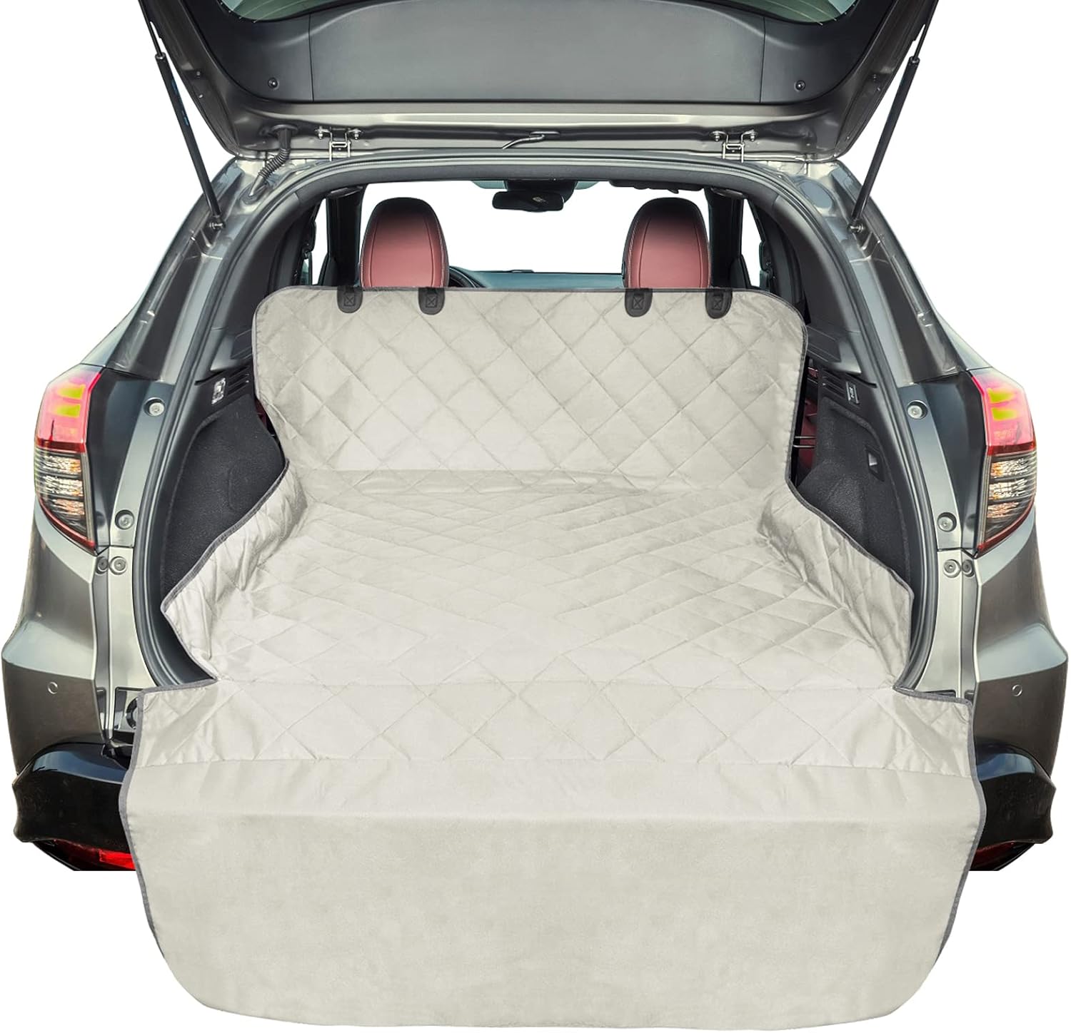 F-color SUV Cargo Liner for Dogs, Water Resistant Pet Cargo Cover Dog Seat Cover Mat for SUVs Sedans Vans with Bumper Flap Protector, Non-Slip, Large Size Universal Fit, Beige - Pawvie