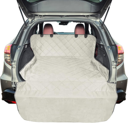 F-color SUV Cargo Liner for Dogs, Water Resistant Pet Cargo Cover Dog Seat Cover Mat for SUVs Sedans Vans with Bumper Flap Protector, Non-Slip, Large Size Universal Fit, Beige - Pawvie