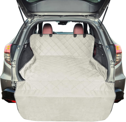 F-color SUV Cargo Liner for Dogs, Water Resistant Pet Cargo Cover Dog Seat Cover Mat for SUVs Sedans Vans with Bumper Flap Protector, Non-Slip, Large Size Universal Fit, Beige - Pawvie