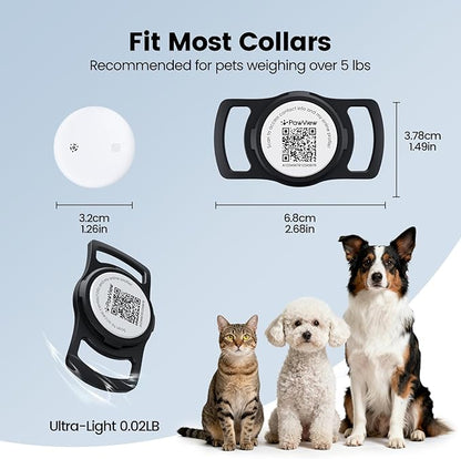 Smart Pet Tracker for Collar - Dog Trackers Location for Pet with Holder, No Monthly Fee, Real-Time Tracking, iOS Only, Long-Lasting, IPX6 Waterproof, Anti-Lost Tracker for Cats, Bag Straps, Black