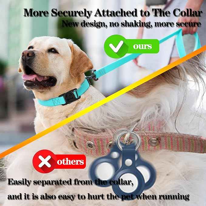 2 Pack Waterproof AirTag Dog Collar Holder Compatible with Apple AirTag, Silicone Hidden Loop Holder for Airtag Tracker, Anti-Lost Dog Collar Air Tag Accessories(Black,Black)