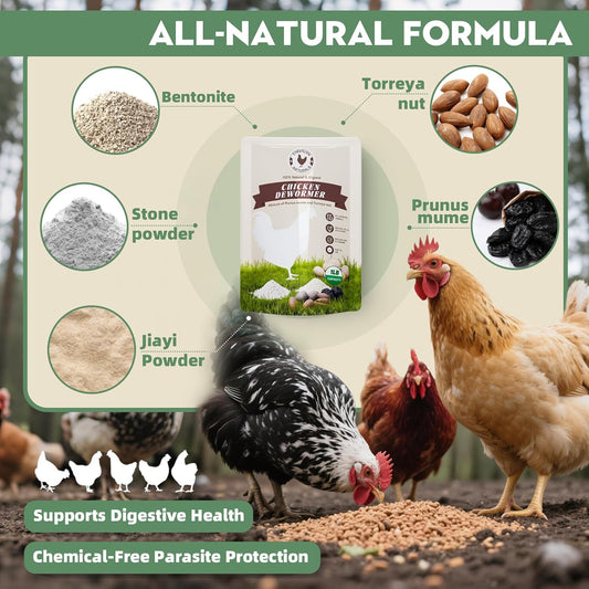 Chicken Dewormer Powder, All-Natural Health Formula, 1LB Pouch,Safe for Eggs, Effective for All Ages & Sizes, Chicken Wormer, Poultry Medicine Supplies (1, Pounds)
