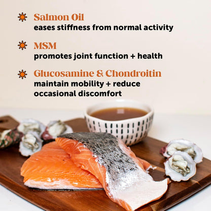 Dog Joint Supplement with Salmon Oil for Dogs - Ease Stiffness, Reduce Discomfort & Support Joint Mobility Liquid Supplement, Dog Food Topper Bone Broth with Glucosamine for Dogs (12 oz)