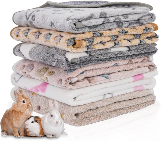6 Pack Guinea Pig Cage Liner, Washable Guinea Pig Fleece Blankets Beding Accessories, Flannel Throw Warm Sleep Mat, Pet Pee Pads for Small Animal Hamster Rabbit Puppy Cat (26x14 Inch)