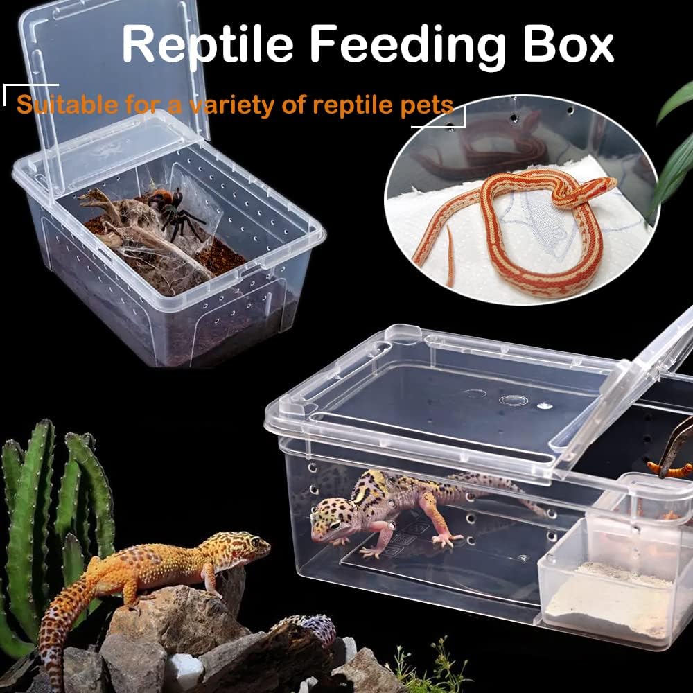 2 Pack Reptile Box Escape-Proof Breeding House Portable Reptile Terrarium Habitat for Reptile Crickets Snails Hermit Crabs Baby Tortoise Snakes Tarantulas Geckos Frogs Lizards (S and L)